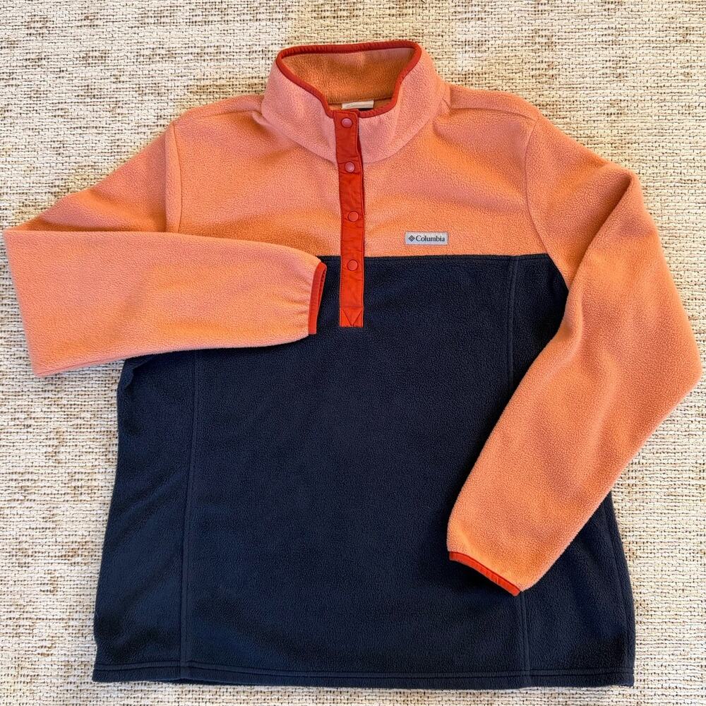 Columbia Benton Springs II Half Snap Pullover Size XXL Peach Navy Fleece
